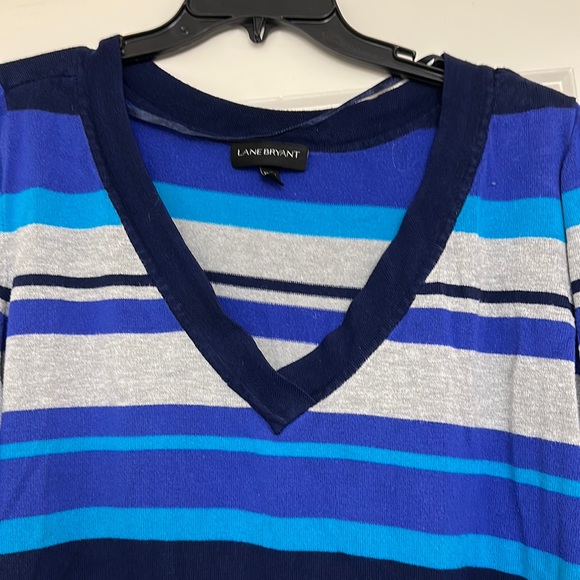 Lane Bryant Multistripe VNeck Sweater Gorgeous Soft Material Plus 22/24 - Picture 2 of 6